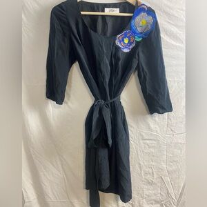 Tibi silk lbd mini dress floral embroidery anthropologie style tie waist